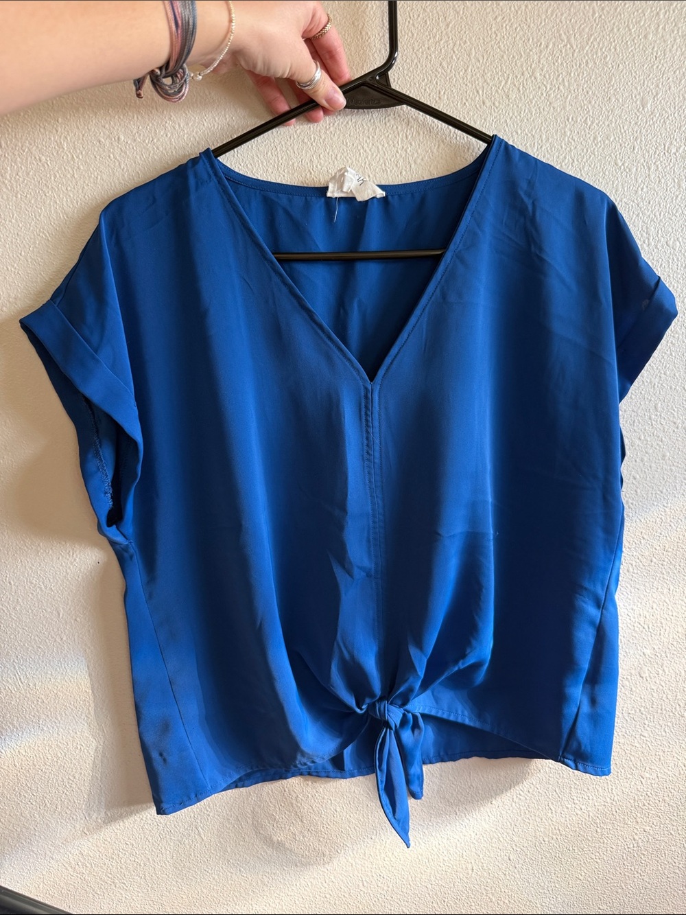 Olive & Oak Cobalt Blue V-Neck Tie-Front Blouse